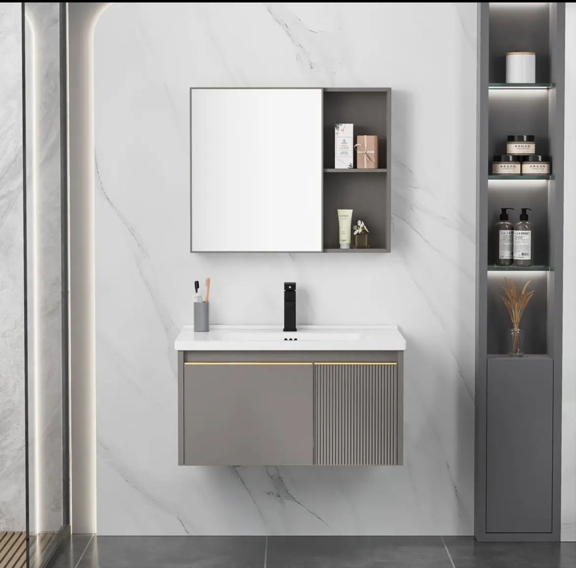 Nuevo espacio de aluminio gabinete de baño combinación de cuenca baño integrado lavabo inteligente espejo gabinete
