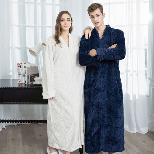 Autumn and winter coral velvet nightgown for men, loose large size, extra length, warm and velvet, thickened, women's nightgown, home clothes for pregnant women