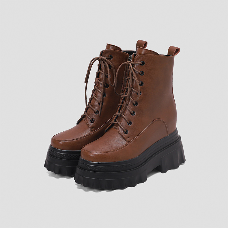 Boot nữ đế tăng chiều cao 10cm dây buộc mùa thu đông — Lớp lót nhung đen, Lớp lót đơn màu nâu sẫm, Lớp lót đơn màu đen, Lớp lót nhung màu nâu sẫm chi tiết 24