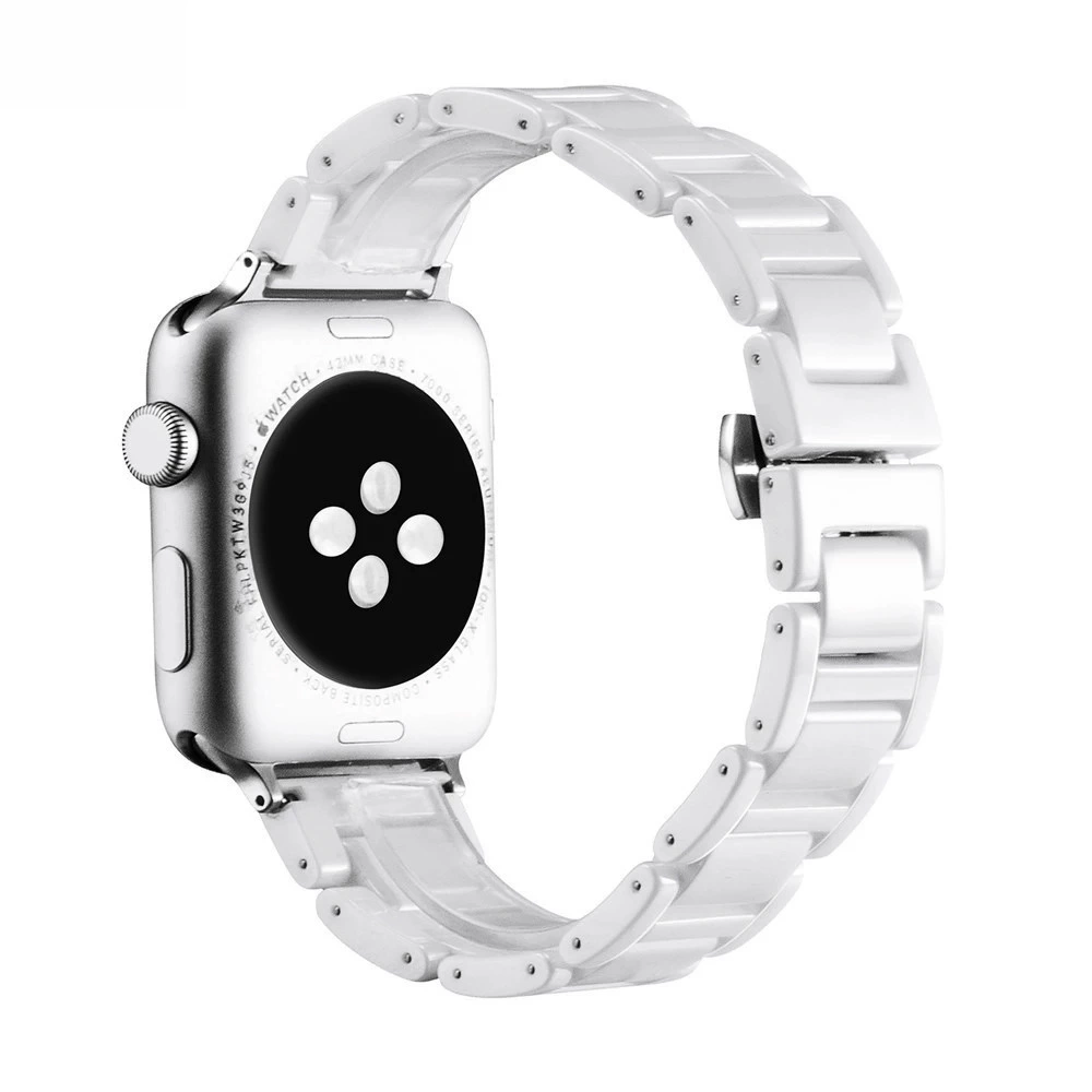 Подходящая для Apple Watch трехшариковая керамическая ремешок Apple Watch8 цепь бабочка пряжка на запястье черно-белый