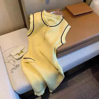 名媛风黄色小香风连衣裙女夏季女装新款法式修身显瘦气质短裙ins
