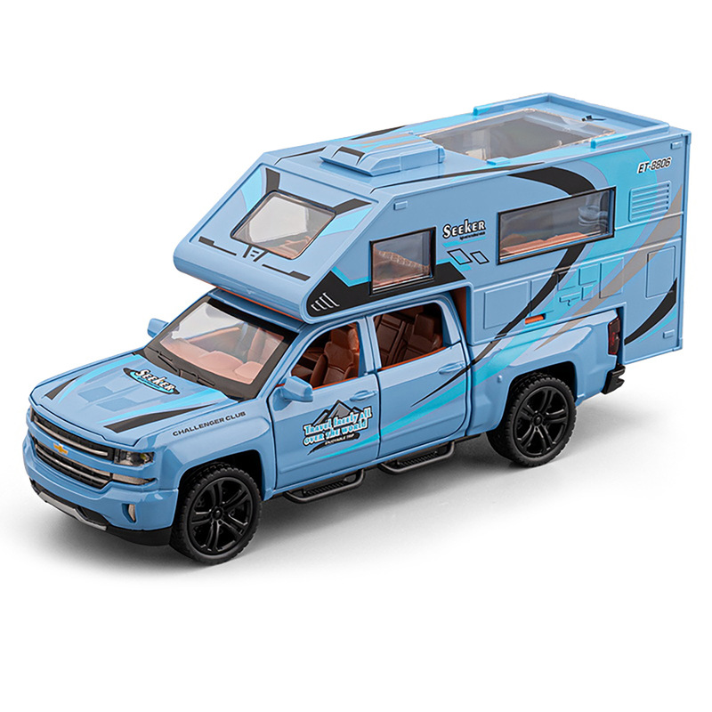 1:32 Chevrolet Off-Road Camper Alloy Model Pull-Back Light Family Interactive Toy Birthday Scene Decoration