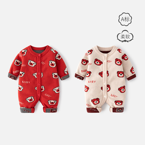 Newborn Category A Pure Cotton Knit Double Layer Infant Bodysuit Spring Summer Newborn Crawling Suit Baby Bodysuit