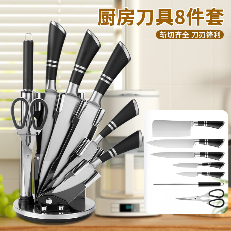 Punto de fábrica Acero inoxidable Cuchillo de mango hueco Cuchillo de herradura Juego de 8 piezas Asiento giratorio de acrílico Juego de 8 piezas Cuchillo