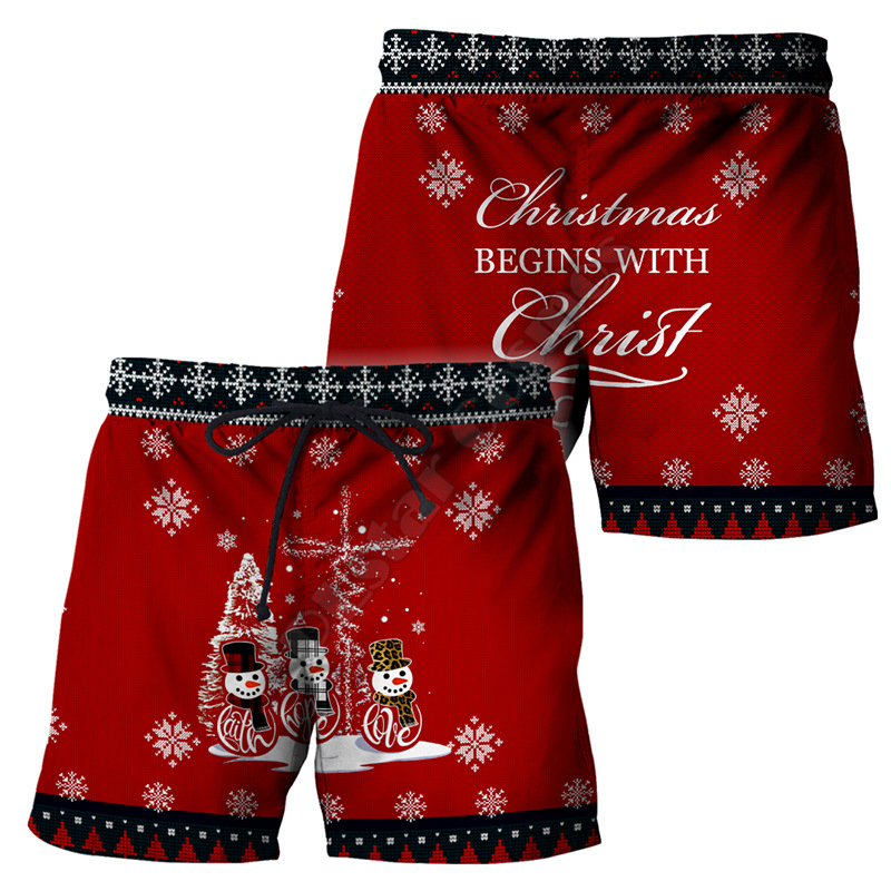 歐美時尚3D數(shù)碼圣誕節(jié)印花男士短褲寬松舒適夏季沙灘褲潮流男褲