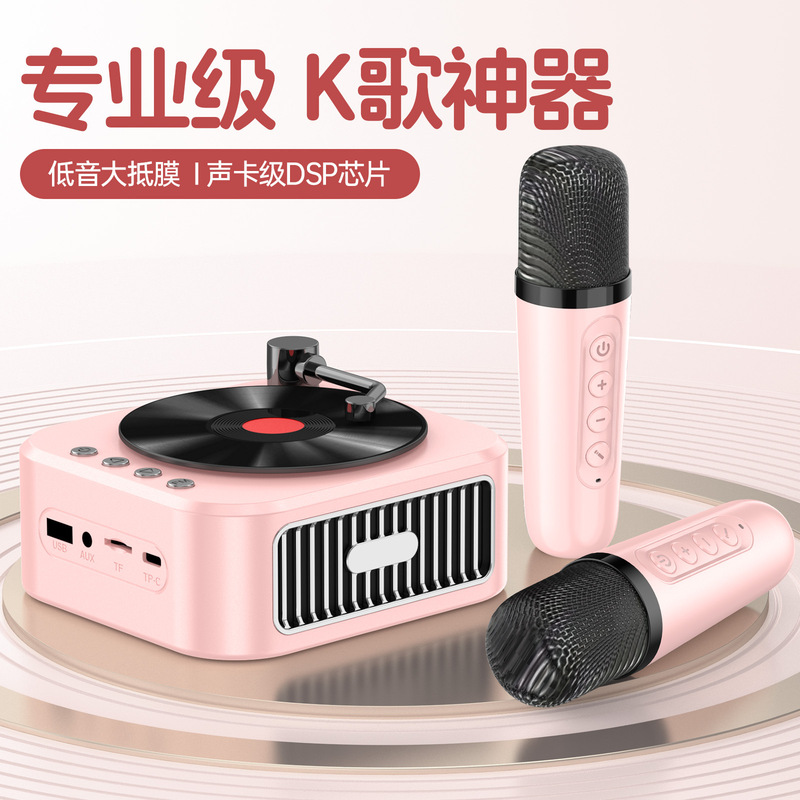 Vinyl Record Retro Audio Microphone All-In-One Home Ktv Portable Bluetooth Small Audio Kidsren's Gift