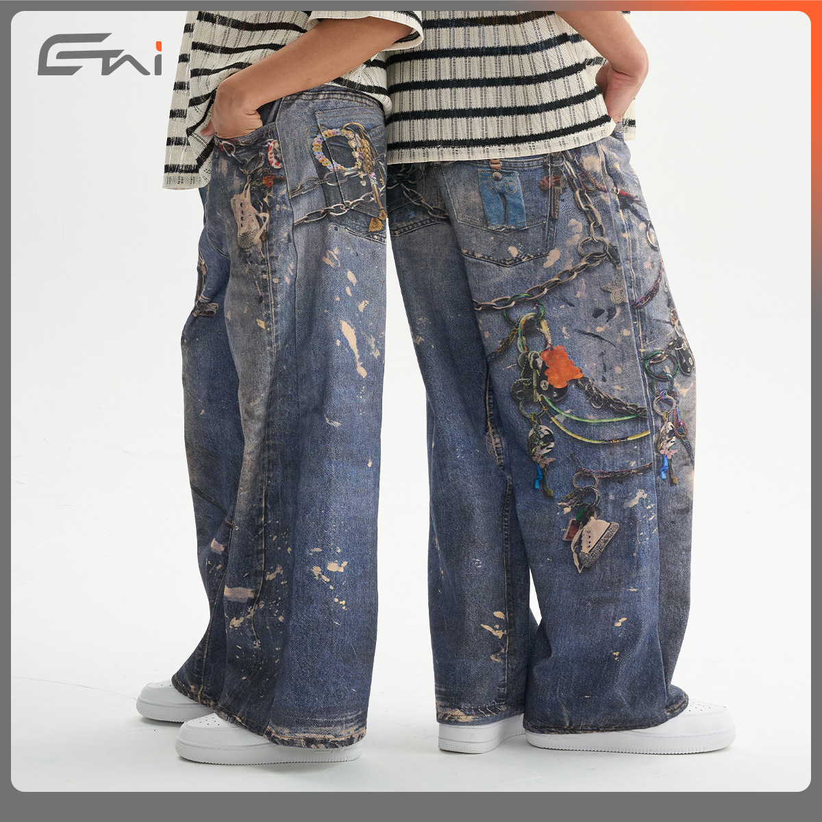 ETAI Hombre| Tendencia universal pesado algodón impresión 3D jeans de moda juvenil rectos pantalones casuales