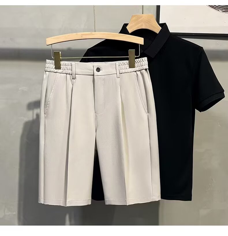 Short d'été pour homme, coupe droite, longueur mi-longue, taille élastique, style décontracté, coupe ajustée._voghion.com