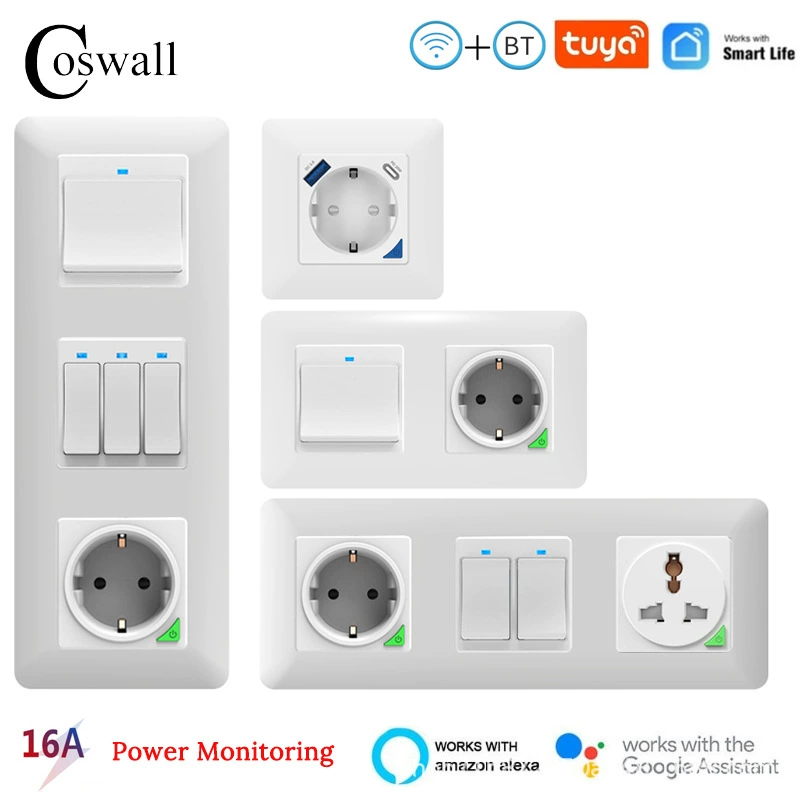 Пластиковая панель для самостоятельной сборки, белая, с Wi-Fi, поддержкой Tuya Smart, европейского стандарта, с функцией отслеживания потребления энергии и совместимостью с Alexa.