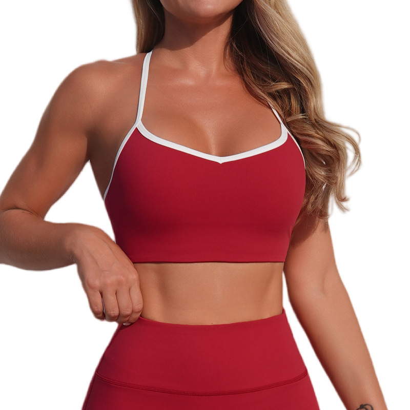 Europa y los Estados Unidos transfronterizos sensación desnuda hermosa espalda deportiva de color contrapeso bra de cinturón de miel de alta elasticidad de cadera seco conjunto de brazalete