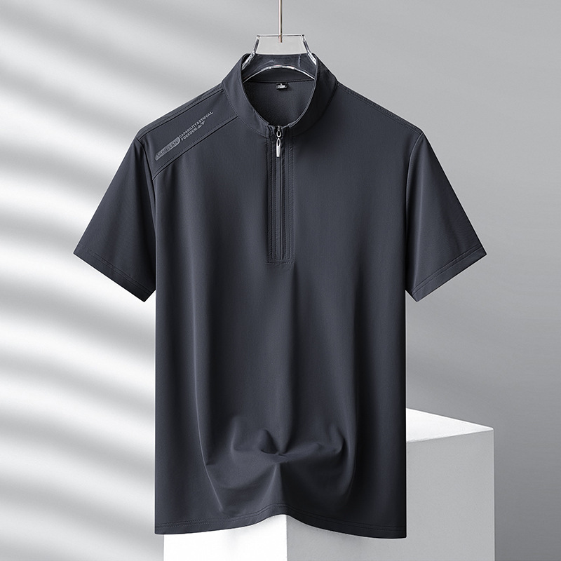 Cool Sense Casual Sports T-shirt Men's Summer New Ice Silk Quick-drying Polo Shirt Men's Short-sleeved T-shirt Dad's standing collar Cool Sense Casual Sports T-shirt Men's Summer New Ice Silk Quick-drying Polo Shirt Men's Short-sleeved T-shirt Dad's standing collar