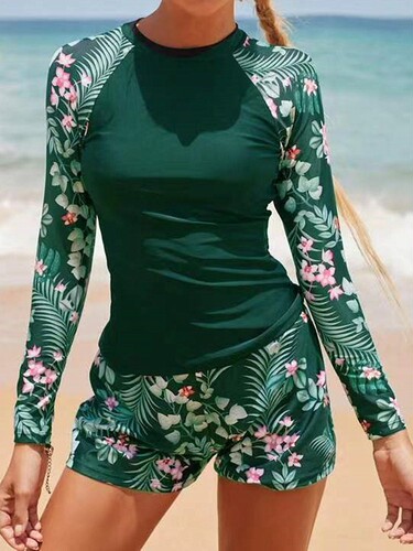 European and American Cross-border New Arrival Amazon AliExpress Foreign Trade Swimsuit Long-Sleeved Digital-Print Conservative Women's Bikini