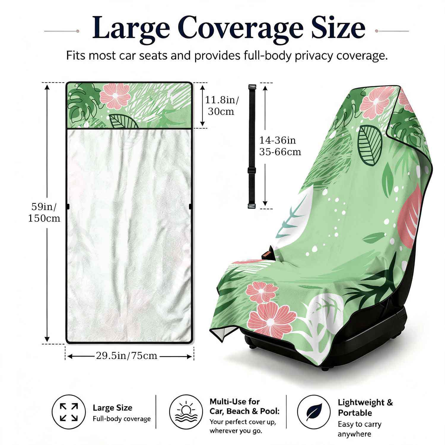 Summer bath towel and car seat cover 2-in-1, ultra-fine fiber outdoor beach and car dual-use universal seat cushion