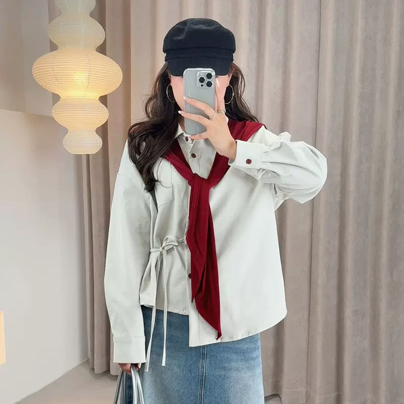 双天大码女装2025秋季新款胖妹妹时尚披肩翻领长袖衬衫女秋9102