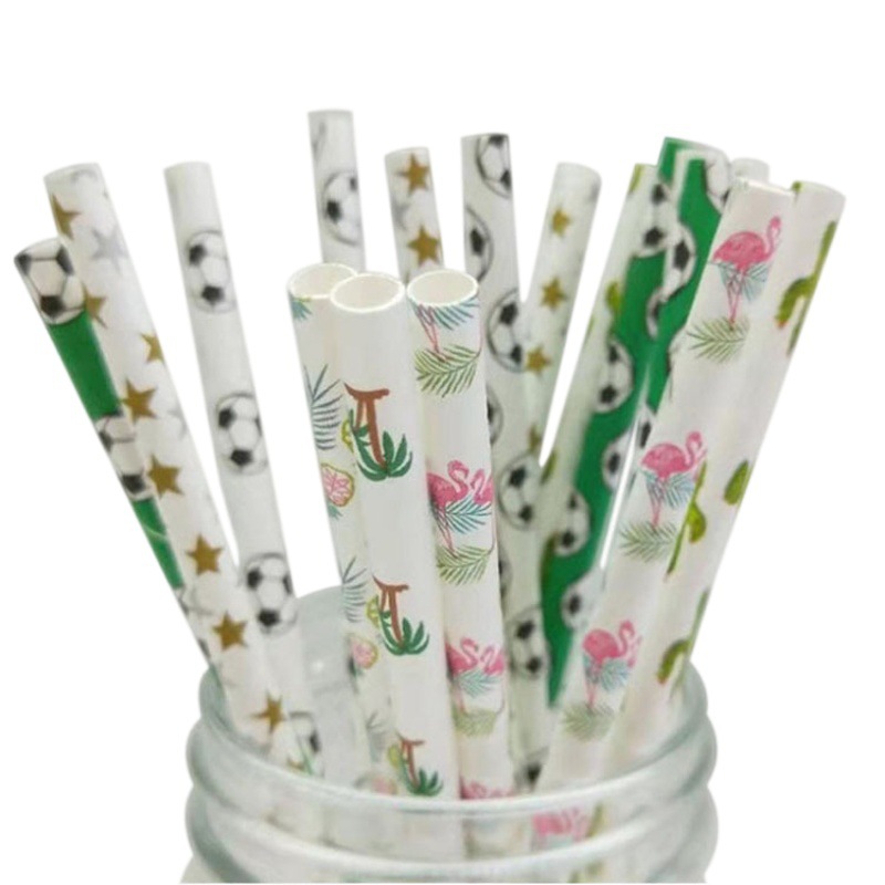 Gran cantidad en stock paja de papel desechable al por mayor paja de papel degradable Estilo Hawaiano floral Flamingo paja