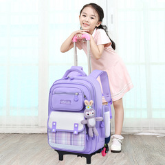 Rolling backpack for girls, suitable for students in grades 3 to 6, large capacity, children's rolling suitcase, dual-use large wheel, climbs stairs