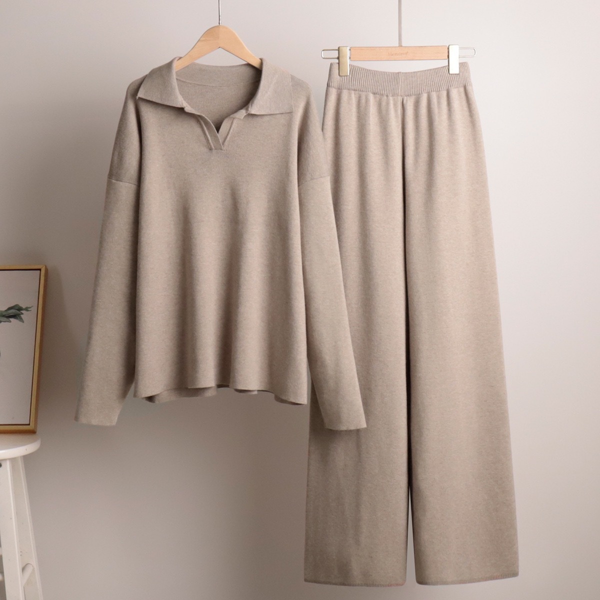 Damen Zweiteiler Set Mit Polo-kragen Pullover Und Hose Modisch_voghion.com