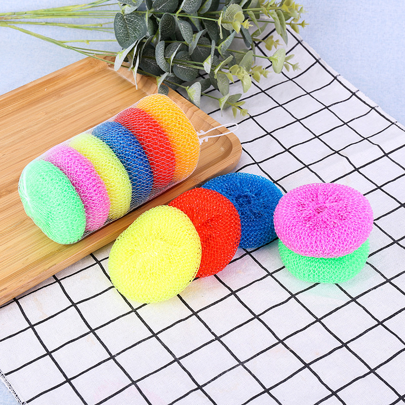Color plástico alambre limpieza bola PET/PP fibra tejida de plástico tenis limpieza olla plato tazón cepillo