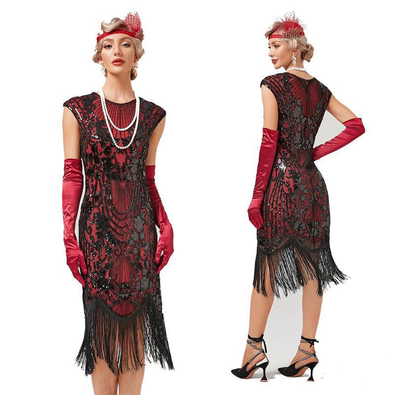 Amazon deseo real shot 1920s vintage vestido de lentejuelas borla con cuentas hechas a mano más tamaño noche