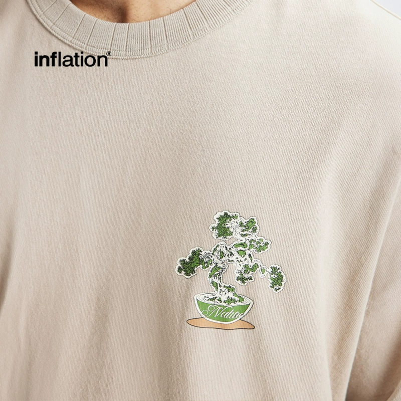 Мужская одежда Jie Zhan | Футболка с ретро-принтом зеленых растений, 250 г, весна-лето 2025, новинка, американский стиль, плотная, повседневная, с коротким рукавом