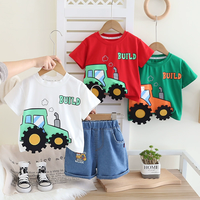 Летняя модная одежда, набор для мальчиков, футболка с коротким рукавом, 1–5 лет