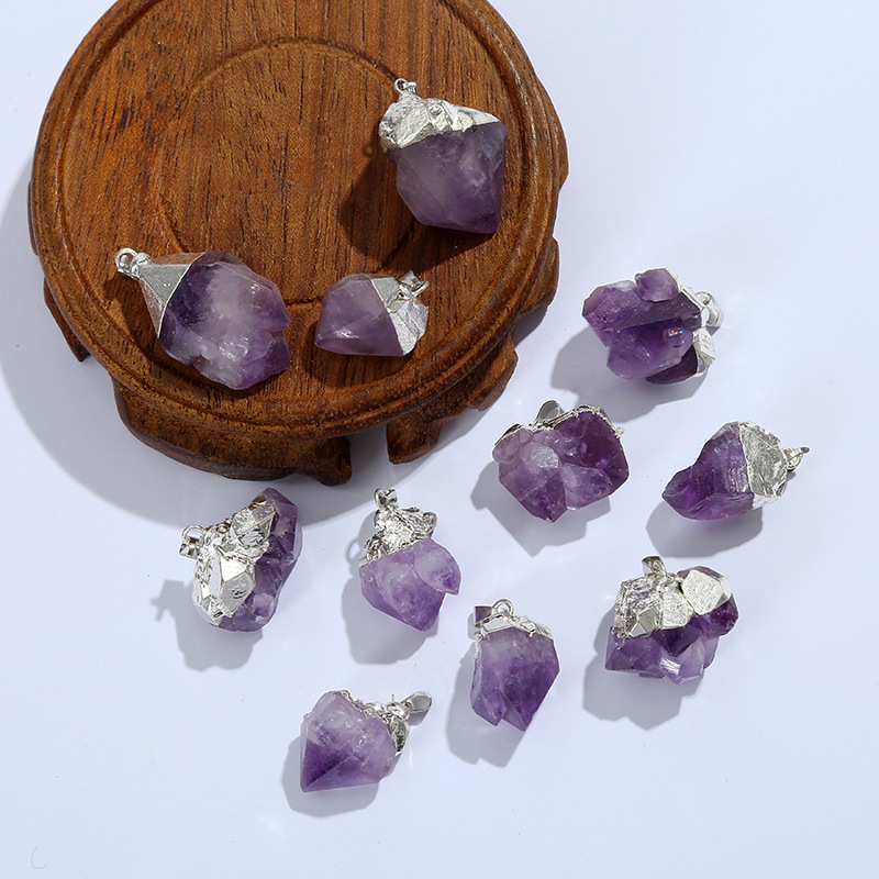 Natural Irregular Amethyst Pendant Irregular Amethyst Tooth Raw Ore Loose Stone Pendant DIY Necklace Accessories Wholesale