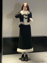 两件套雪域公主香风秋冬新款毛领千金设计半身黑色外套半身裙套装