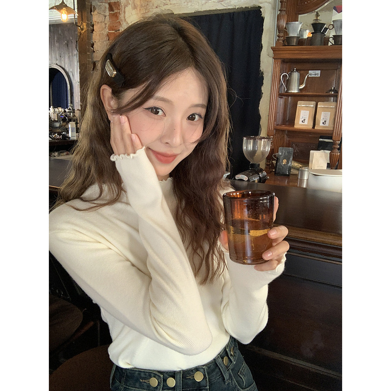 半高领木耳边打底衫女早秋季内搭设计感毛衣针织衫上衣洋气百搭潮|undefined