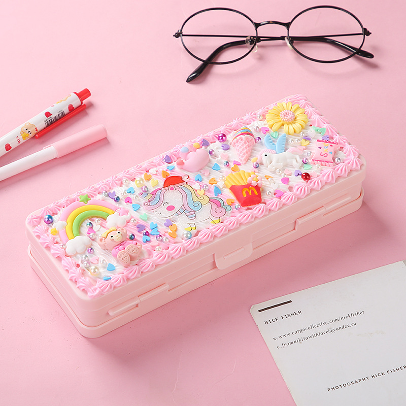 Double pencil case Children's cream glue handmade diy pencil case material package for elementary school boys and girls birthday gifts