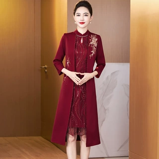 2026年秋冬新款喜婆婆婚宴装高端礼服中老年女春秋装高贵旗袍裙子
