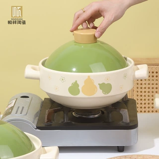 顺祥陶瓷砂锅家用大容量煲汤锅使用煲仔饭浅锅燃气灶耐高温明火煲