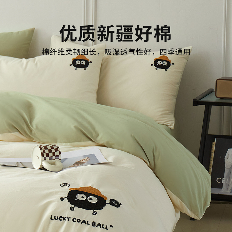 2025 nueva cama de algodón de dibujos animados de cuatro piezas funda de edredón de algodón sábana dormitorio juego de cama de tres piezas