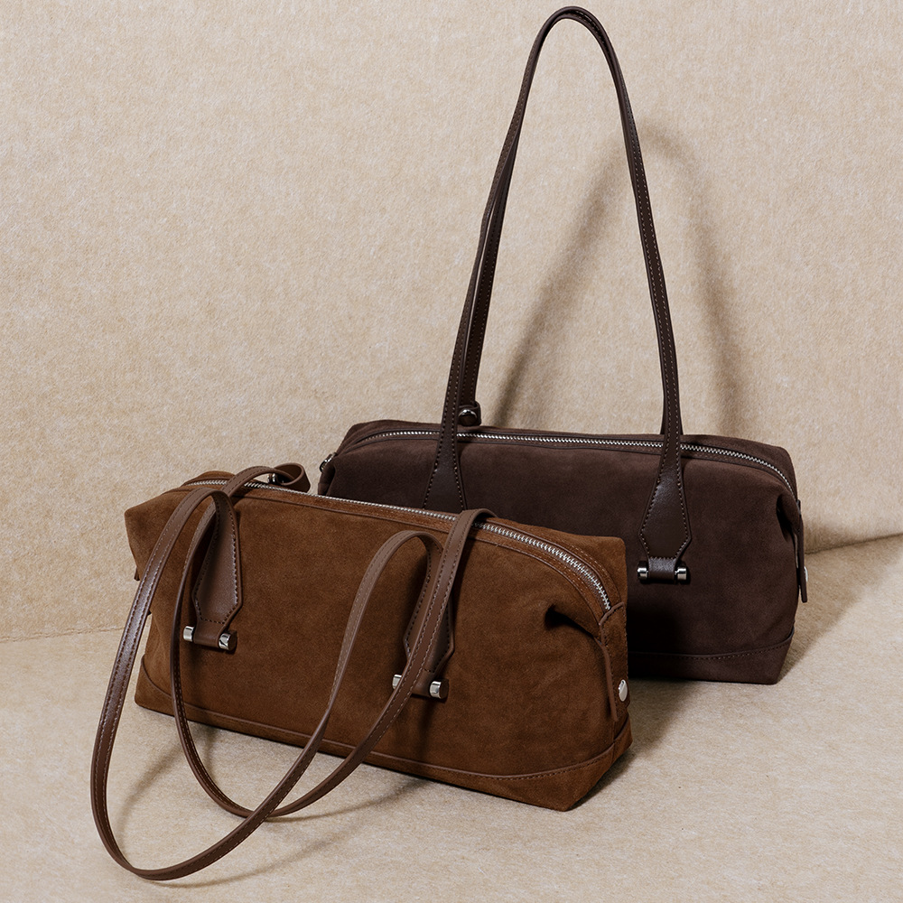Commuter Matte Cowhide Tote Bag Women's Handbag Boston Retro Luxury Baguette Shoulder Underarm Bag - Thumbnail 2