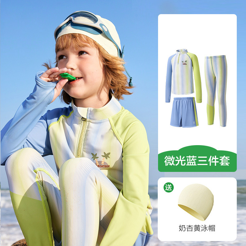 KK Tree Traje de baño para niños, niño, niña, bebé, manga larga dividida, ropa de natación de tres piezas, aguas termales, protección solar junto al mar