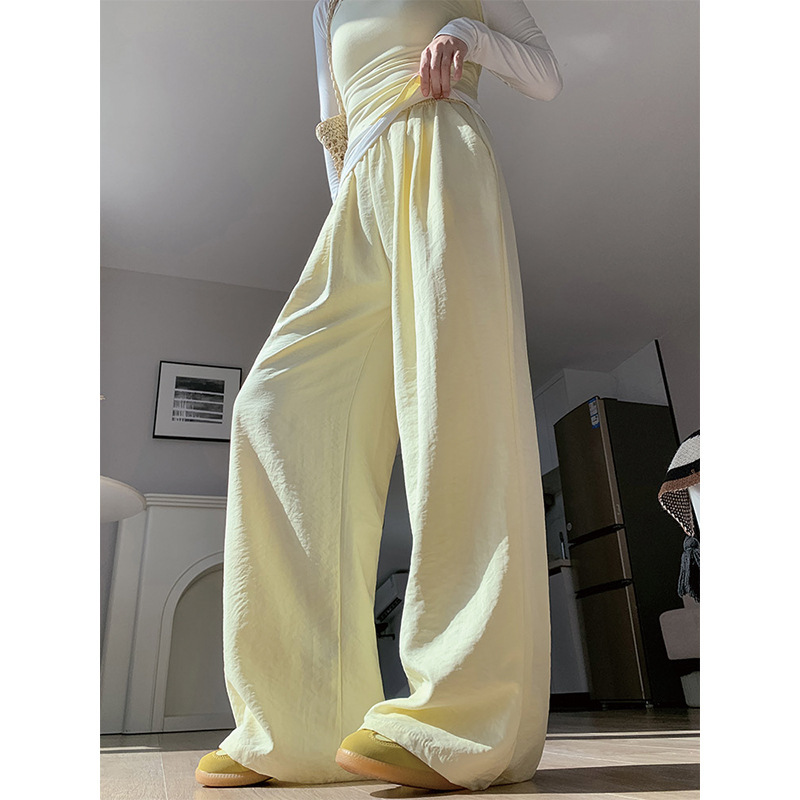Ice Silk Fu Yamamoto Pants Women's Summer Thin New Casual Small Texture Lazy Goose Yellow Wide Leg Pants