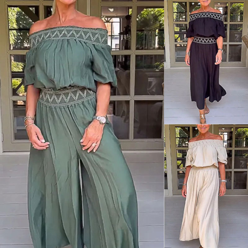 2023 europeo y americano transfronterizo otoño mujer estación independiente AliExpress moda color sólido fuera del hombro mono de pierna ancha mujeres
