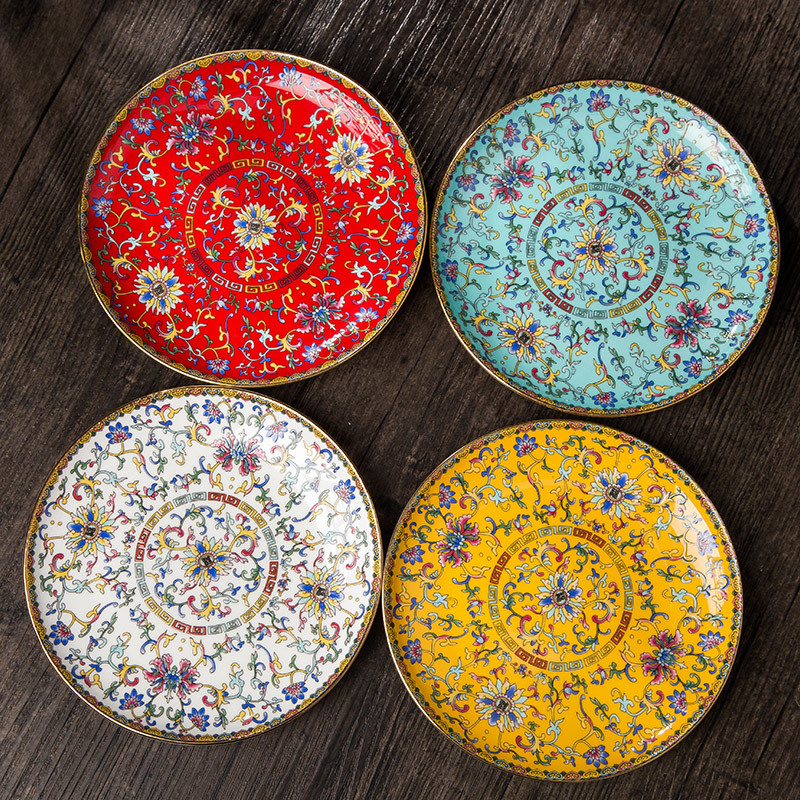 Hand-painted gold enamel bone plate 6 inches, Chinese style retro tableware, boneless plate, Jingdezhen ceramic plate