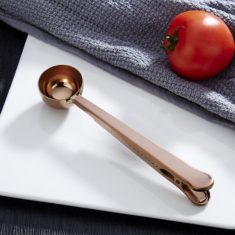Stainless Steel Coffee Milk Powder 2-in-1 Baking Bag Sealing Clip With Measuring Spoon_voghion.com