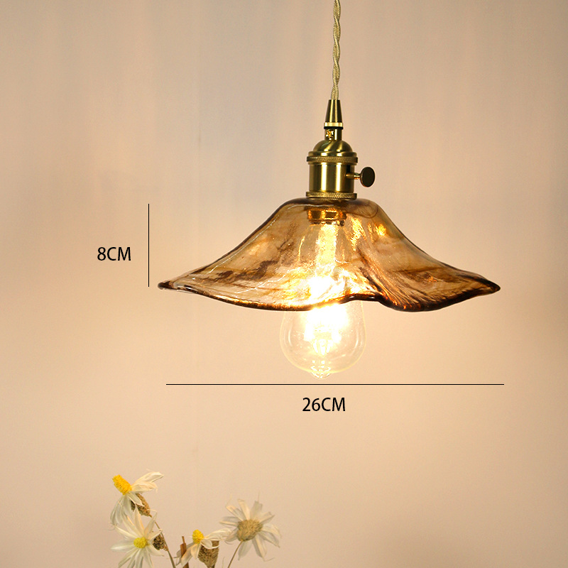 Lámpara de vidrio de ámbar retrógrado de latón nostálgico estilo tranquilo dormitorio dormitorio comedor bar portail candelabro