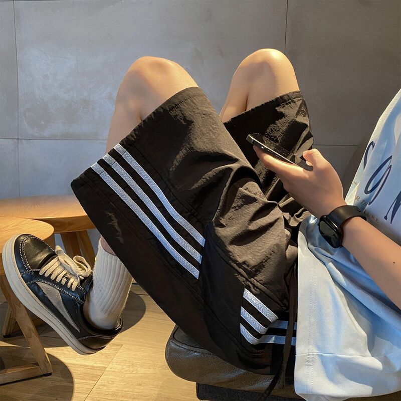 Three-Stripe Striped Shorts Large Size 150kg Sports Thin American-Style Loose Casual Pants Trendy Quick-Dry Shorts Three-Stripe Striped Shorts Large Size 150kg Sports Thin American-Style Loose Casual Pants Trendy Quick-Dry Shorts