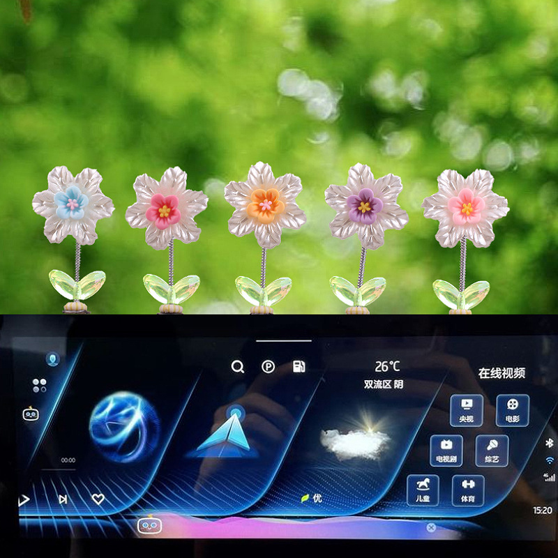 Nuevos productos dibujos animados sacudiendo la cabeza margarita decoración del coche flores frescas decoración del espejo retrovisor de la consola central del coche