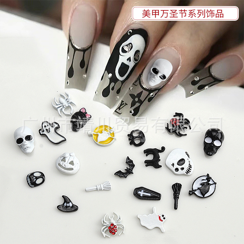 New nail jewelry cross-border Halloween nail decoration Diamond Ghost Ghost skull spider dark wear nail New nail jewelry cross-border Halloween nail decoration Diamond Ghost Ghost skull spider dark wear nail