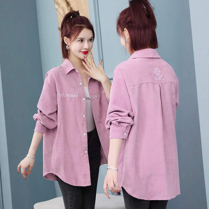 Corduroy Shirt Women's 2025 Spring and Autum New Loose Large Size Western Style Mid-Length Shirt Women's Casual Top