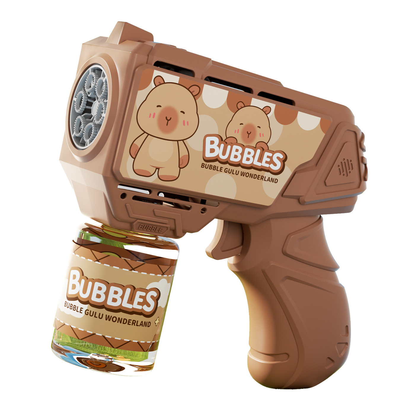 Red de celebridades estilo caliente pistola de burbujas Gatling de 32 hoyos juguetes para niños unicornio máquina de burbujas eléctrica de mano puesto al por mayor