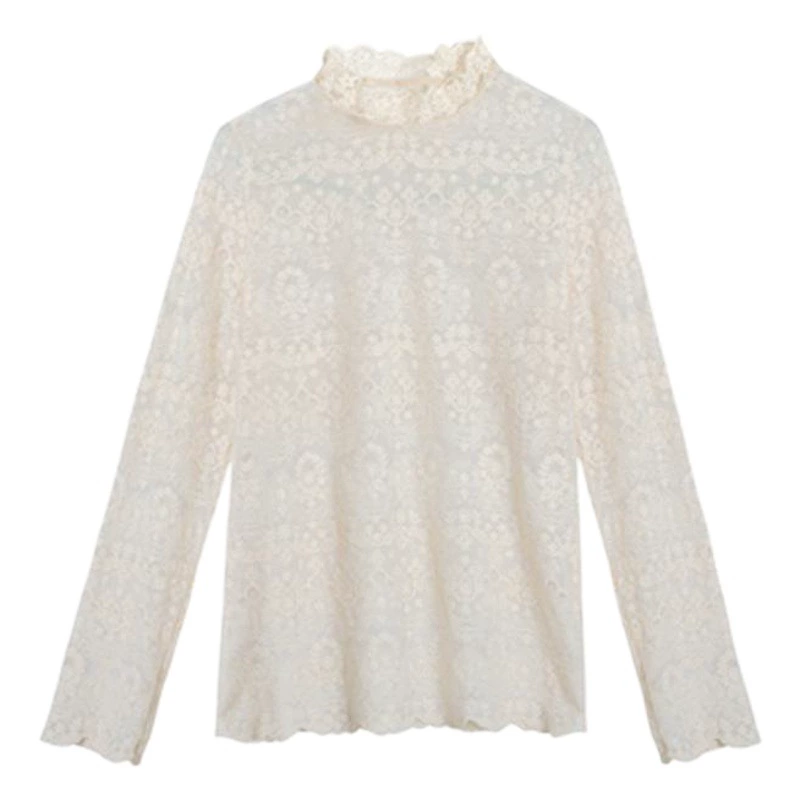 Изысканная кружевная вязаная рубашка с маленьким воротником-стойкой, женская рубашка, соответствующая партнеру