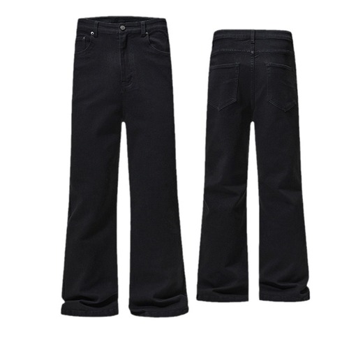 JIAMU Autumn/Winter Elastic Black Bar Straight Leg Jeans for Men Slim Fit Shows Legs Long Bootcut Pants