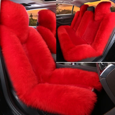 wool long hair winter wool pad | Universal seat cover - grand-ambition-in-bright-red-the-vehicle-has-five-seats