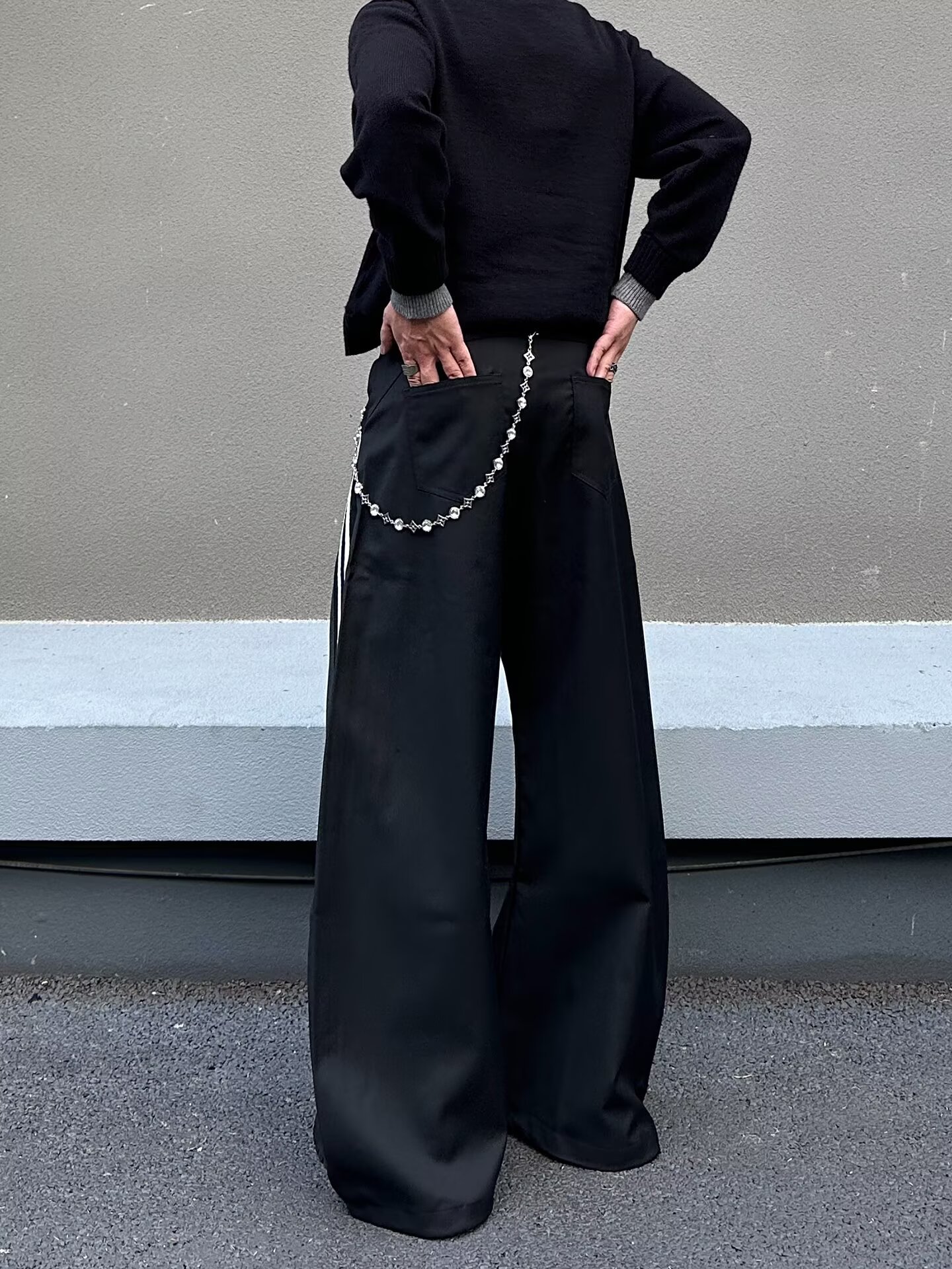 Men's Casual Pants Retro Double Waistband Spliced Curved Blade Loose Long Trousers_mkmklike.com