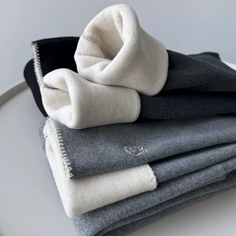 咘米儿新款一体绵羊绒冬季儿童外穿裤曲边纯棉学生加厚打底裤女童