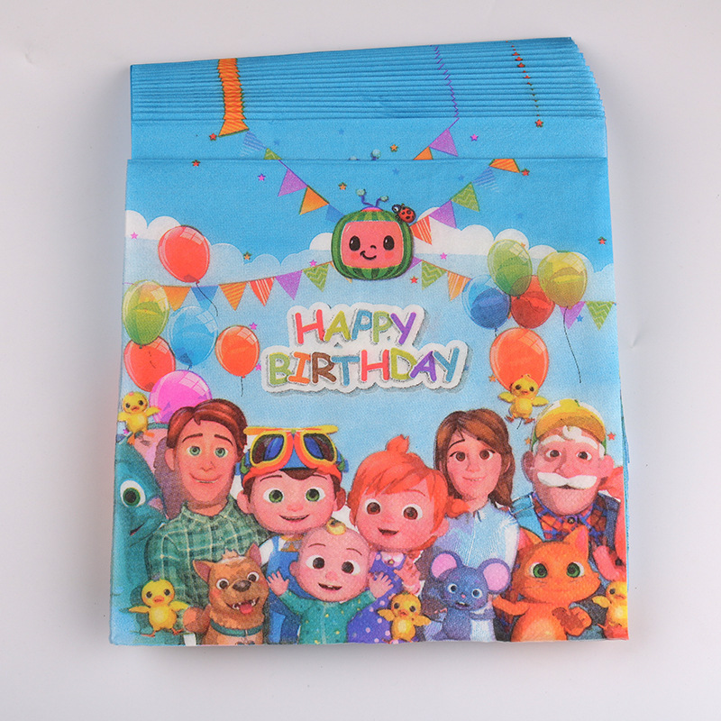 Colección de servilletas para fiestas de cumpleaños, suministros de disfraces para fiestas infantiles, 20 piezas de tela de papel impresa, decoración de fiesta con dibujos animados.